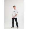 Unisex Bisiklet Yaka Baskılı Oversize T-Shirt - Beyaz