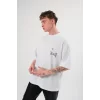 Unisex Bisiklet Yaka Baskılı Oversize T-Shirt - Beyaz