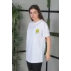Luz&Pos Unisex Bisiklet Yaka Baskılı Oversize T-shirt - Beyaz