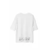 Unisex Bisiklet Yaka Baskılı Oversize T-Shirt - Beyaz