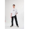 Unisex Bisiklet Yaka Baskılı Oversize T-Shirt - Beyaz