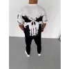 Unisex Bisiklet Yaka Baskılı Oversize T-Shirt - Beyaz