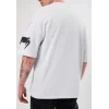 Unisex Bisiklet Yaka Baskılı Oversize T-Shirt - Beyaz