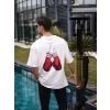Unisex Bisiklet Yaka Baskılı Oversize T-Shirt - Beyaz