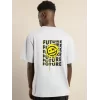 Luz&Pos Unisex Bisiklet Yaka Baskılı Oversize T-shirt - Beyaz