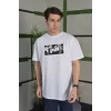 Luz&Pos Unisex Bisiklet Yaka Baskılı Oversize T-shirt - Beyaz