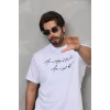 Unisex Bisiklet Yaka Baskılı Oversize T-Shirt - Beyaz