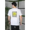 Luz&Pos Unisex Bisiklet Yaka Baskılı Oversize T-shirt - Beyaz