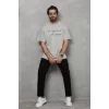 Unisex Bisiklet Yaka Baskılı Oversize T-Shirt - Gri