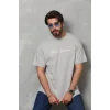 Unisex Bisiklet Yaka Baskılı Oversize T-Shirt - Gri