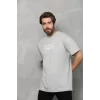 Unisex Bisiklet Yaka Baskılı Oversize T-Shirt - Gri