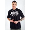 Unisex Bisiklet Yaka Baskılı Oversize T-Shirt - Siyah
