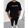 Unisex Bisiklet Yaka Baskılı Oversize T-Shirt - Siyah