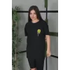 Luz&Pos Unisex Bisiklet Yaka Baskılı Oversize T-shirt - Siyah