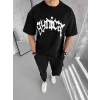 Unisex Bisiklet Yaka Baskılı Oversize T-Shirt - Siyah
