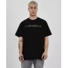 Unisex Bisiklet Yaka Baskılı Oversize T-Shirt - Siyah