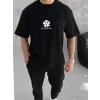 Unisex Bisiklet Yaka Baskılı Oversize T-Shirt - Siyah