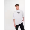 Unisex Bisiklet Yaka Baskılı Oversize T-Shirt - Siyah