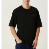 Unisex Bisiklet Yaka Baskılı Oversize T-Shirt - Siyah