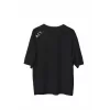 Unisex Bisiklet Yaka Baskılı Oversize T-Shirt - Siyah