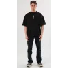 Unisex Bisiklet Yaka Baskılı Oversize T-Shirt - Siyah