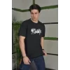 Unisex Bisiklet Yaka Baskılı Oversize T-Shirt - Siyah