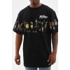Unisex Bisiklet Yaka Baskılı Oversize T-Shirt - Siyah