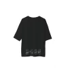 Unisex Bisiklet Yaka Baskılı Oversize T-Shirt - Siyah