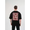 Unisex Bisiklet Yaka Baskılı Oversize T-Shirt - Siyah
