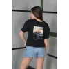 Luz&Pos Unisex Bisiklet Yaka Baskılı Oversize T-shirt - Siyah