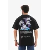 Unisex Bisiklet Yaka Baskılı Oversize T-Shirt - Siyah