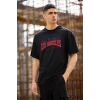 Unisex Bisiklet Yaka Baskılı Oversize T-Shirt - Siyah