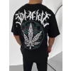 Unisex Bisiklet Yaka Baskılı Oversize T-Shirt - Siyah