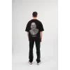 Unisex Bisiklet Yaka Baskılı Oversize T-Shirt - Siyah