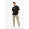 Unisex Bisiklet Yaka Baskılı Oversize T-Shirt - Siyah