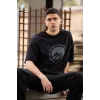 Unisex Bisiklet Yaka Baskılı Oversize T-Shirt - Siyah