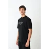 Unisex Bisiklet Yaka Baskılı Oversize T-Shirt - Siyah