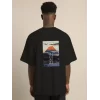 Luz&Pos Unisex Bisiklet Yaka Baskılı Oversize T-shirt - Siyah