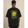 Luz&Pos Unisex Bisiklet Yaka Baskılı Oversize T-shirt - Siyah