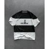 Unisex Bisiklet Yaka Baskılı Parçalı Oversize T-Shirt - Siyah