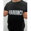 Unisex Bisiklet Yaka Katlanan Baskılı T-Shirt - Siyah