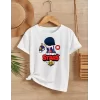 Luz&Pos Unisex Bisiklet Yaka Kısa Kol Baskılı Çocuk T-shirt - Beyaz