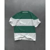 Unisex Bisiklet Yaka Parçalı T-Shirt - Yeşil