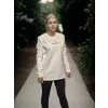 Luz&Pos Unisex Bisiklet Yaka Uzun Kollu T-shirt - Beyaz
