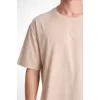 Unisex Düz Biskilet Yaka Oversize T-shirt - Bej