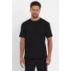 Unisex Düz Biskilet Yaka Oversize T-shirt - Siyah