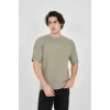 Unisex Jakar Kumaş Rahat Kol T-Shirt - Açık Yeşil