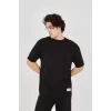 Unisex Jakar Kumaş Rahat Kol T-Shirt - Siyah