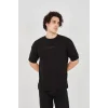 Unisex Jakar Kumaş Rahat Kol T-Shirt - Siyah