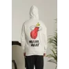 Unisex Kapşonlu Baskılı Sweetshirt - Beyaz